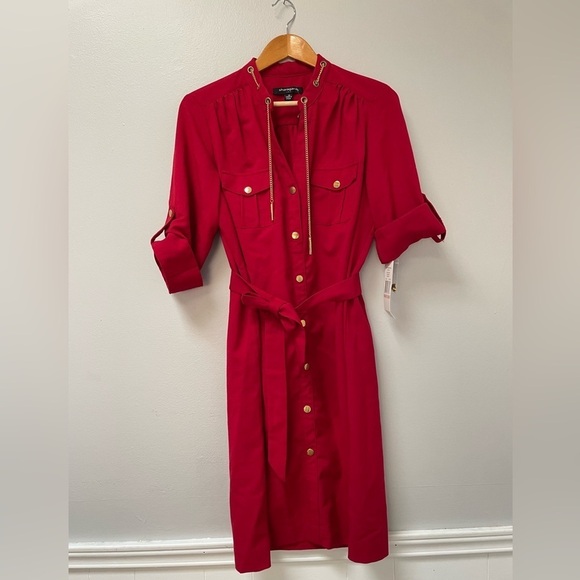 SHARAGANO RED SHIRTDRESS SZ 10 - Picture 1 of 8